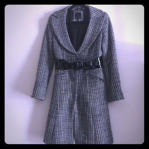 Gorgeous Black & White A-Line Belted Long Coat